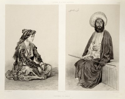 Costumes of Baku, Caspian Coast, plate 35 from a book on the Caucasus, engraved by Jules Didier, published by Alfred Leon Lemercier, Paris, 1847 by Grigori Grigorevich Gagarin